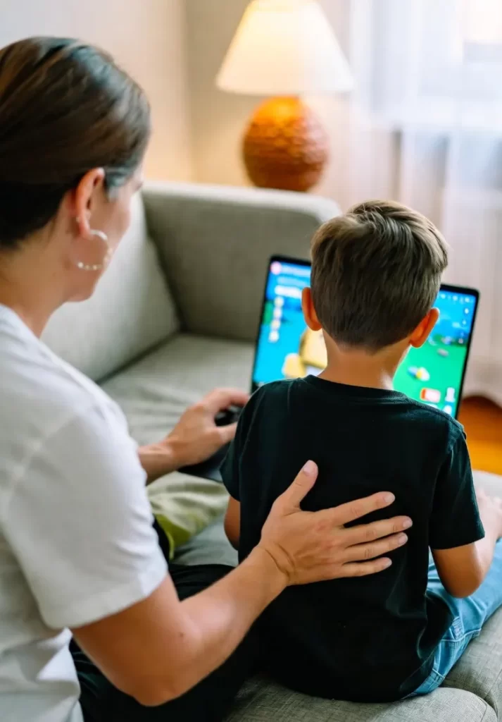 A concerned parent reviewing the Roblox class action lawsuit against Roblox Corp in the Northern District of California, highlighting efforts to protect minors from adult predators posing as children and sexual predators online.