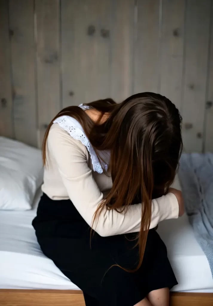 Image of a woman survivor of camp sexual assault cases speaking with her attorney, seeking maximum compensation through civil cases. The scene reflects the sensitivity and privacy involved in complex cases where discussions about affected body parts are handled with care and respect during the legal process.