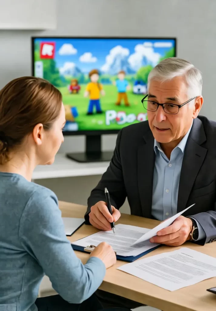 A young child playing Roblox on a tablet under the guidance of legal guardians, promoting safe online behavior and proper parental consent, as the Roblox lawsuit refers to protecting minor children and vulnerable users from third-party developers through thorough investigation sue roblox.