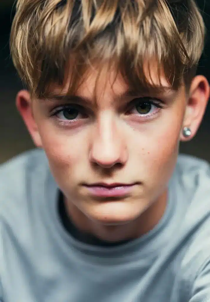 A foster child appearing consistently dirty and wearing insufficient clothing, showing unexplained burns and inappropriate sexual knowledge or behavior, suggesting exposure to sexual acts and neglect — clear warning signs of sexual abuse in foster care.