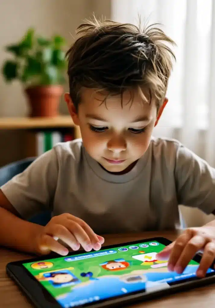 A young child playing Roblox, part of the tens of millions of users worldwide, explores avatars with different body types while chasing free Robux rewards reflecting how more than half of young players report higher levels of anxiety and eating disorders.